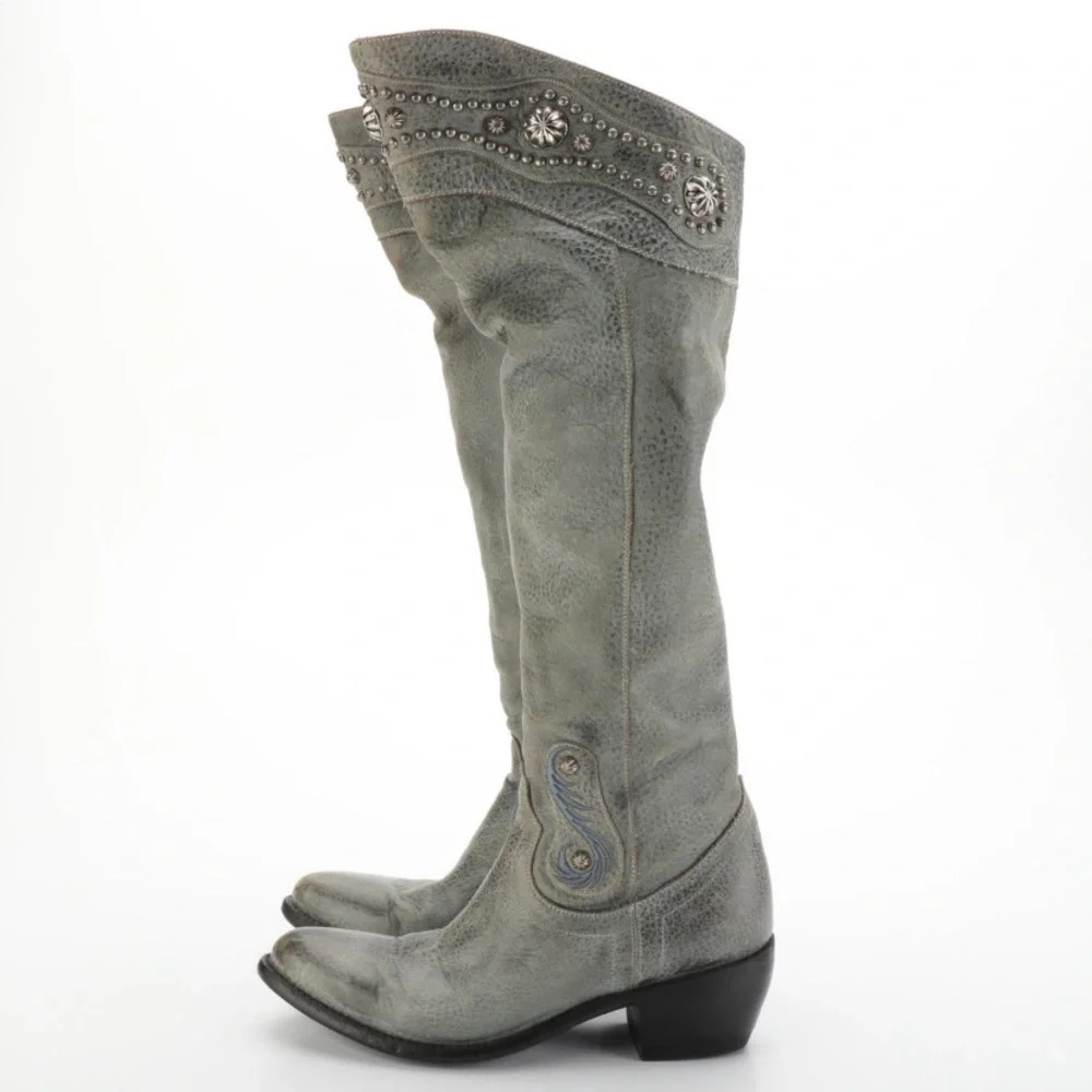 Old Gringo Grey Calfskin Tall Leather Boots - Picture 2 of 5